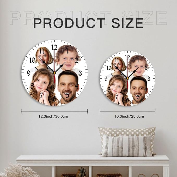 Generic Custom Wall Clock Personalized Clocks with Photo Text Logo Customize Gifts for Kitchen Bathroom Home Creative, 12inch-30cm