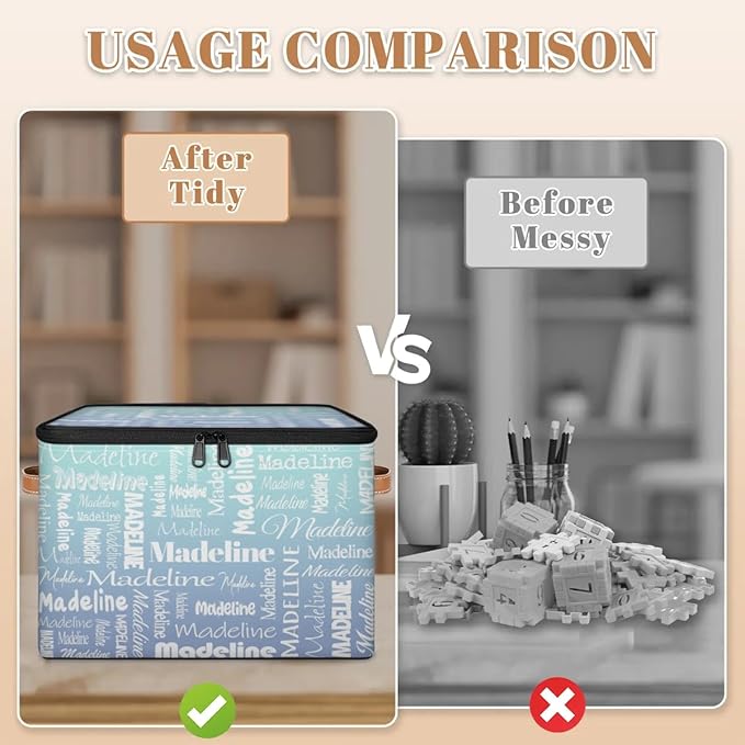 Custom Storage Basket with Name, Personalized Storage Bins with Zipper Lid, Foldable Fabric Storage Box Large capacity with Handle Green Blue Gradient