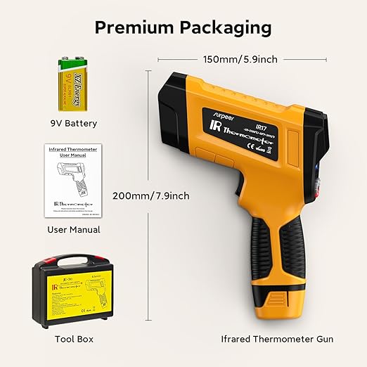 Industrial Infrared Thermometer Gun, 50:1 D:S Ratio, -58°F-3992°F, Triple Laser, High Precision Temp Gun for Kiln, Engine, HVAC, BBQ, Industrial Inspection