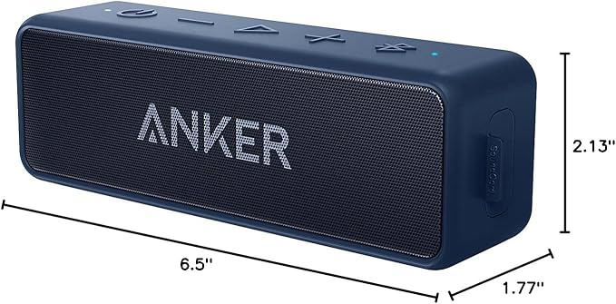 Anker Soundcore 2, 12W Dual-Driver, Portable Bluetooth Speakers for Daily Use, and Wireless, 24-Hour Playtime, IPX7 Water Resistant, Built in Mic, 66 ft Bluetooth Range- Navy Blue