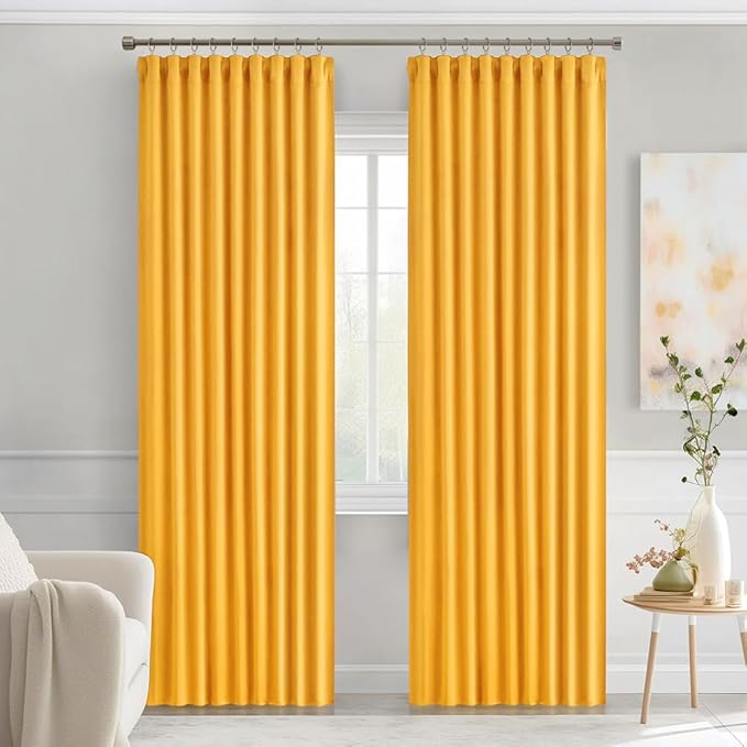 MIULEE Yellow Back Tab Blackout Curtains 84 Inch Length 2 Panels Set for Living Room Bedroom Privacy, Rod Pocket/Pinch Pleat Thermal Insulated Room Darkening Pleated Light Blocking Drapes