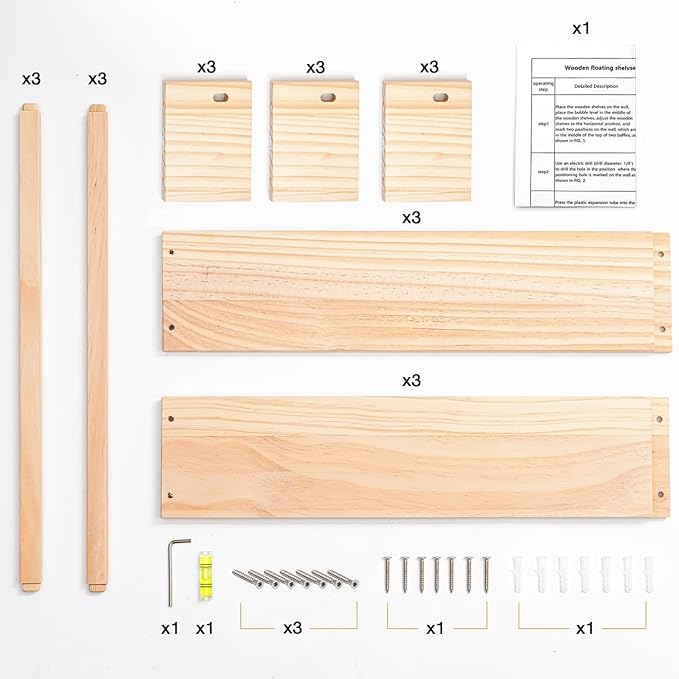 Nursery Bookshelves Wall Mounted,32inch,Set of 3, Wood Floating Wall Bookshelf for Kids,Natural Wood Color,Hanging Shelf for Baby Nursery Room Decor, Pine