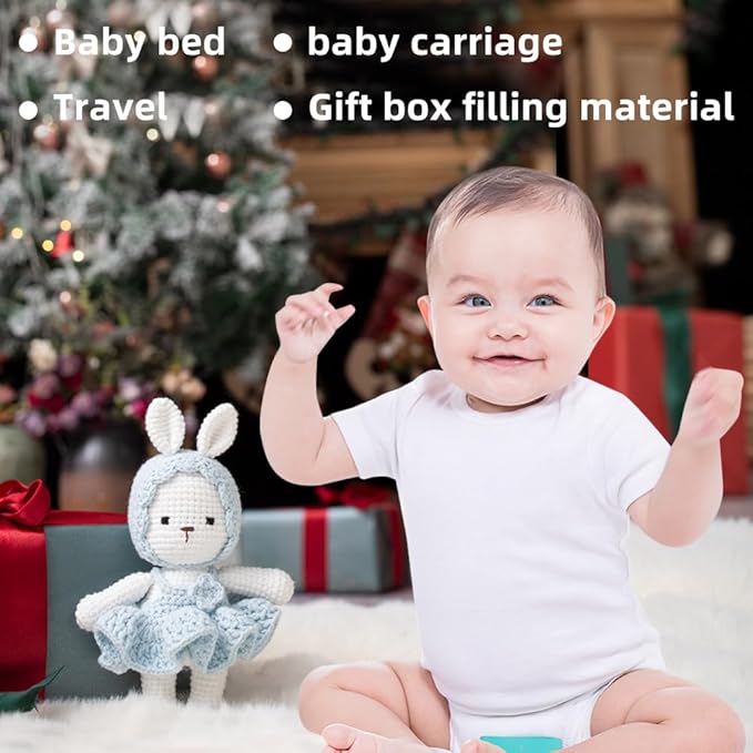 Handmade Knit Bunny Dolls,Baby rattle toy,Baby Sensory Toys,Baby Soothing Toys,Handmade Knit Toys,Gifts for Boys and Girls (Blue)