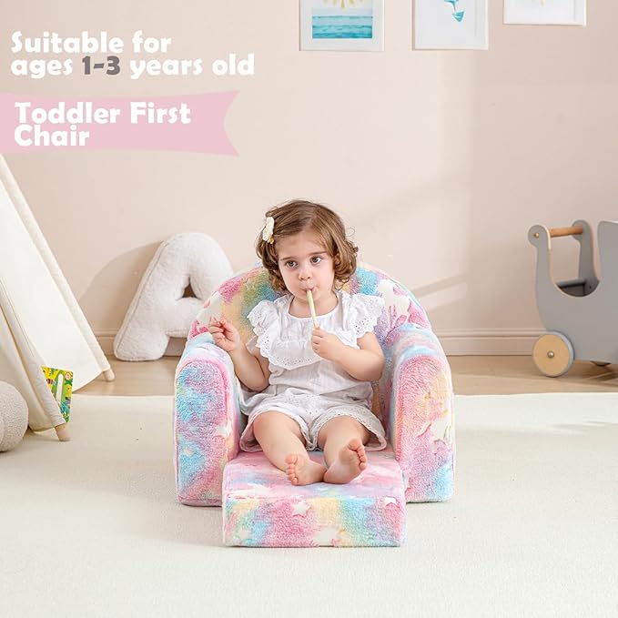 Toddler Chair Comfy,Toddler Couch Fold Out, 2-in-1 Kids Chair,Flip Out Kids Couch,Toddler Sofa Convertible,Children Reading Chair for Age 1-3(Pink)