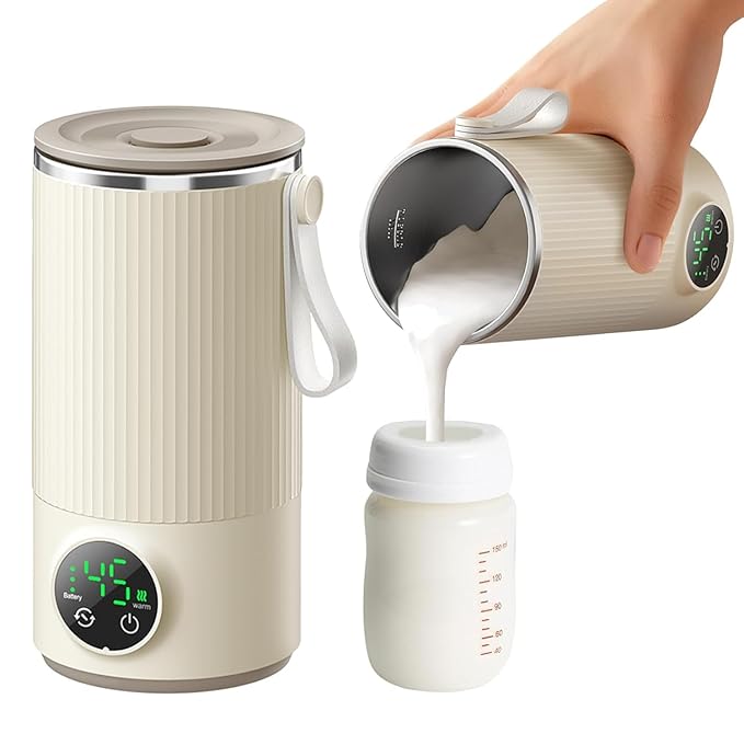 Portable Bottle Warmer for Travel,12 oz Baby Bottle Warmer,Built-in Mixer,Fast & Even Heating Formula to Keep Nutrient,Defrost,Leakproof,Accurate Temp Control,Keep Warm for a Long Time,Gift