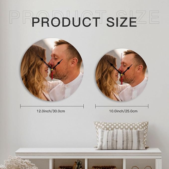 Generic Custom Clocks for Walls Personalized Picture Hanging Time Clocks That PVC Customized Round Silent Clock for Living Room Creative, 12inch-30cm