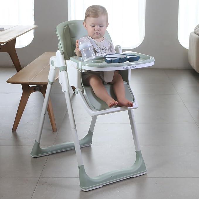 3 in 1 Baby High Chair with Wheels, Adjustable 5 Point Harness, Tray, Foot Rest, Backrest and Seat Height, Foldable High Chair for Toddlers, Green