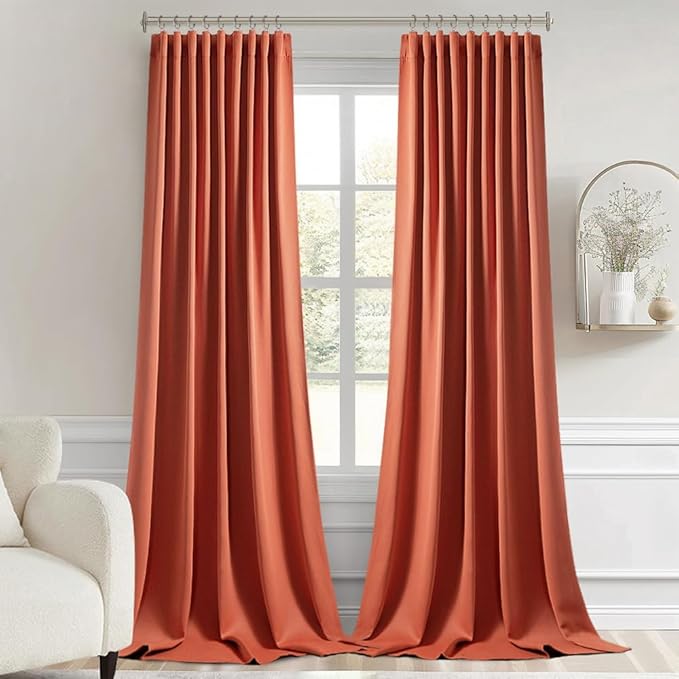MIULEE Back Tab Burnt Orange Blackout Curtains 102 Inch Long 2 Panels Set for Bedroom, Fall Terracotta Rod Pocket/Pinch Pleated Thermal Insulated Room Darkening Light Blocking Floor to Ceiling Drapes