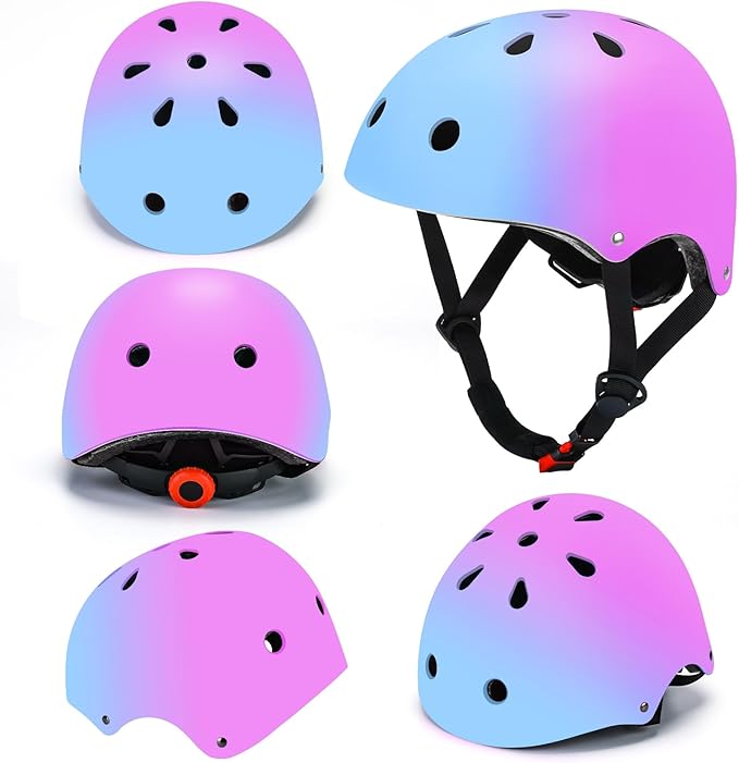 Color Gradient Adjustable Kids Bike Helmet Toddler Skateboard Helmets Boys Girls Child Ventilation Helmet for Multi-Sports Skating Cycling Scooter Balance
