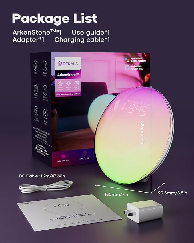 Dekala Sunrise Alarm Clock for Heavy Sleepers, Smart App Control, Bluetooth Speaker, Wake up Light Sunrise Sunset Simulation, White Noise Sound Machine, Night Light for Bedrooms Kids Adults