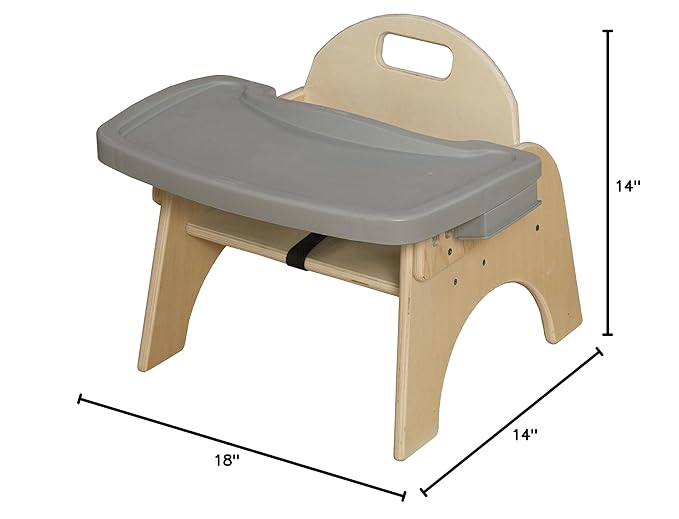 9”H Montessori Wooden Feeding Chair with Safety Harness for Toddlers to Teens, Kids Dining