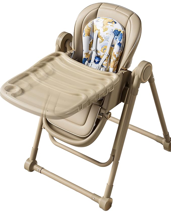 Multi Functional All in 1 Baby High Chair Swings for Infants Foldable Rocking 8 Level Height Adjustment Eco Friendly Washable PU Cushion Ultimate Baby Feeding Chair (Brown)