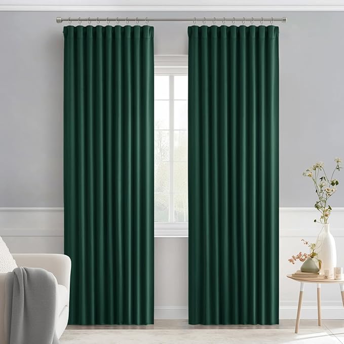 MIULEE Hunter Green Back Tab Blackout Curtains 90 Inches Long 2 Panels Set for Living Room Bedroom, Rod Pocket/Pinch Pleat Thermal Insulated Room Darkening Pleated Light Blocking Drapes