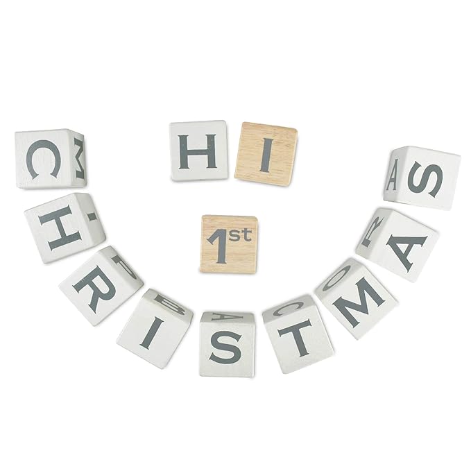 I'm Solid Wood Baby ABC Alphabet Milestone Age Blocks, Personalized Own Name, Gender Neutral, Newborn Gifts & Keepsakes for Picture Props (1.9" / 16 Pcs/White)