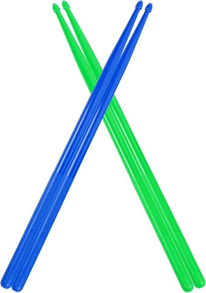 5A Nylon Drumsticks for Kids Adults: Light Durable Drum Sticks Blue Green with Anti-Slip Handles for Electronic Drums Exercise Percussion Accessories (2 Pairs)