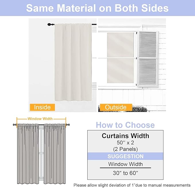 Simplebrand Ava Natural Blackout Curtains for Patio 108 Inches Long 2 Panels Set, Solid Thermal Insulated Room Darkening Rod Pocket Window Treatment Curtains Blackout Drapes, W50 x L108 Inch, Natural