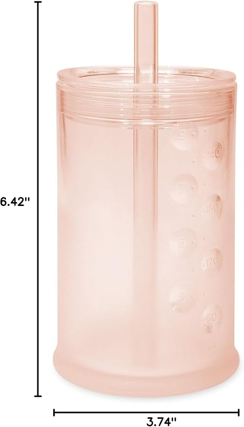 Olababy Clear View Silicone Training Cup with Straw Lid | Toddler Sippy Trainer 12mo+ | Unbreakable Water Drinking Cups for Kids 2yr+ | Baby Led Weaning & Feeding Supplies (Coral, 9 oz)