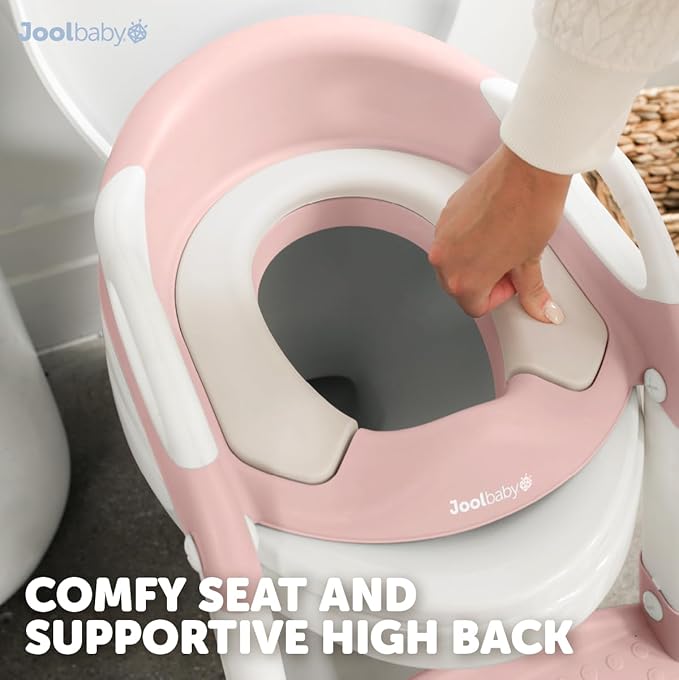 Jool Baby Potty Training Seat with 2 Step Ladder for Toddlers - Soft Cushioned Seat & Splash Guard, Adjustable Height (Pink)
