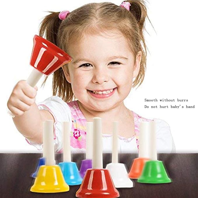 Handbells Set Metal Hand Bells Set Coloful Toddler Handbell Musical Toy 8 Note Diatonic For Kids Bells Instrument,Festival,Musical Teaching,Church Chorus,Wedding,Family Party
