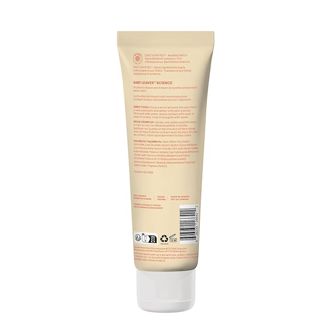 ATTITUDE 2-in-1 Shampoo and Body Wash for Baby, EWG Verified, Dermatologically Tested, Vegan, Pear Nectar, 8 Fl Oz