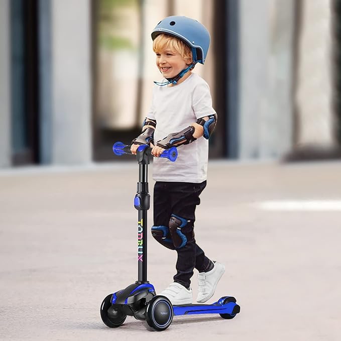 TONBUX Kids Scooter for Age 3-12, Toddler Scooter with 4 Adjustable Heights, Light Up 3-Wheels Scooter, Shock Absorption Design, Lean to Steer, Balance Training Scooter for Kids