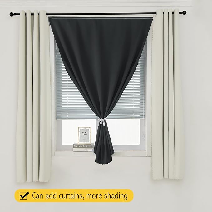 Adhesive Blackout Curtains- Self Stick Shades Window Blinds Curtains No Rod Needed Easy to Hang Curtains, Use for Bedroom, Living Room, Dining Room, Kitchen, Home Office, 35"W X 59"L, Black, 1 Panel