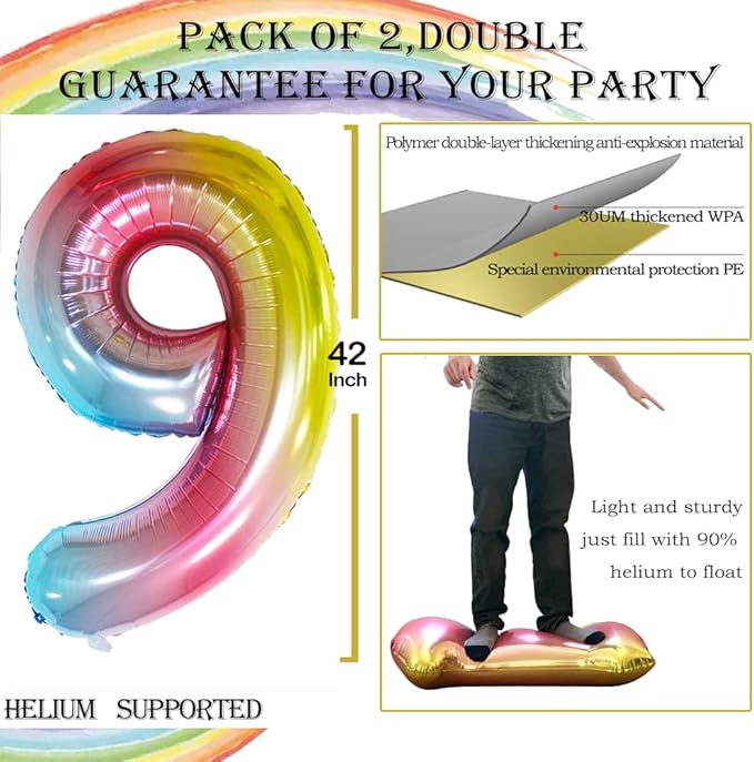 GOER Number 29 Balloons for 29th Birthday Party Decorations,42 Inch Jumbo Foil Helium 92 Balloons for 92nd Birthday Party Decoration (Rainbow)