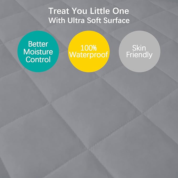 Crib Mattress Protector Waterproof Crib Sheets Fitted 2 Pack Gray Quilted Toddler Mattress Pad Cover 52" x 28" Machine Washable