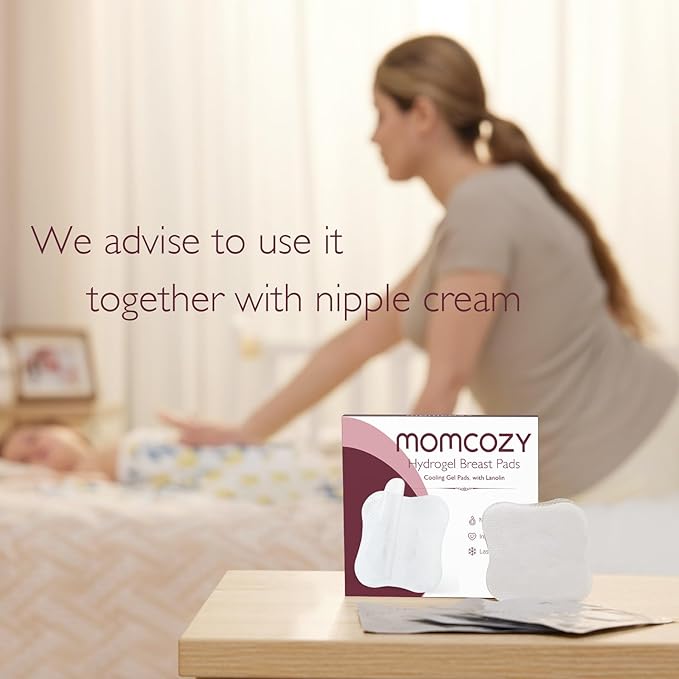 Momcozy Hydrogel Nipple Pads with Soothing Lanolin, Soothies Gel Nursing Pads Provide Instant Cooling Relief for, Breastfeeding Essentials, 12 PCS
