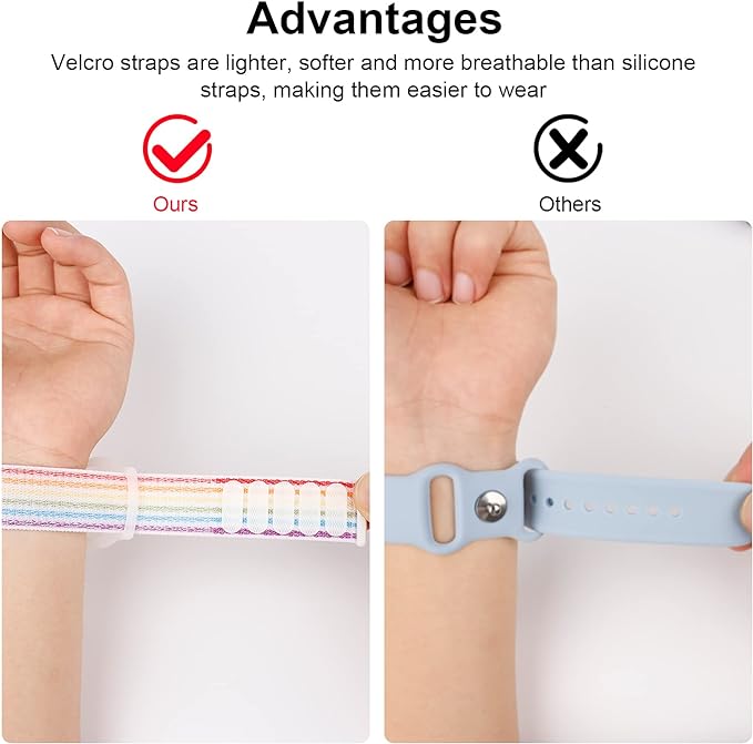 Kids Wristband Compatible with Apple AirTag, Protective Case for Air Tag GPS Tracker Holder with Nylon Bracelet, Adjustable Anti Lost Watch Band for Toddler Child Elder(Rainbow)
