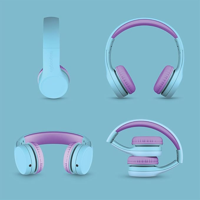 LilGadgets Connect+ Wired Kids Headphones for School with Mic, Volume Limited & Noise Reduction, On-Ear Headset with Cord, SharePort Technology for Multiple Kids & SoftTouch Padding, Blue/Purple