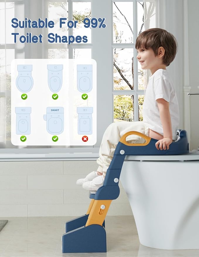 Potty Training Seat, Toddler Potty Training Toilet, Upgrade 2 In 1 Toddler Toilet Seat with Steps Stool Splash Guard and Anti-Slip Pad Soft Cushion, Potty Seats for Toddlers Baby Kids