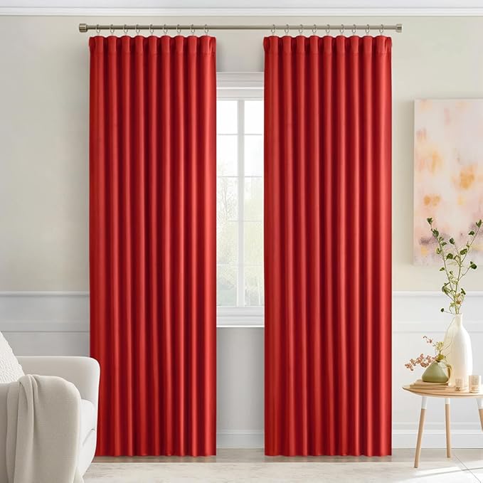 MIULEE Red Back Tab Blackout Curtains 84 Inch Length 2 Panels Set for Living Room Bedroom Privacy, Rod Pocket/Pinch Pleat Thermal Insulated Room Darkening Pleated Light Blocking Drapes