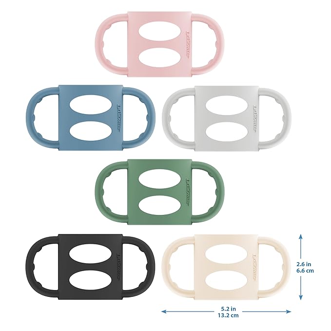 Dr. Brown's Narrow Baby Bottle Handles, 100% Silicone, Easy Grip Removable Handles for Bottle to Sippy Cup Transition, Black/Ecru/Pink, 3-Pack, 4m+