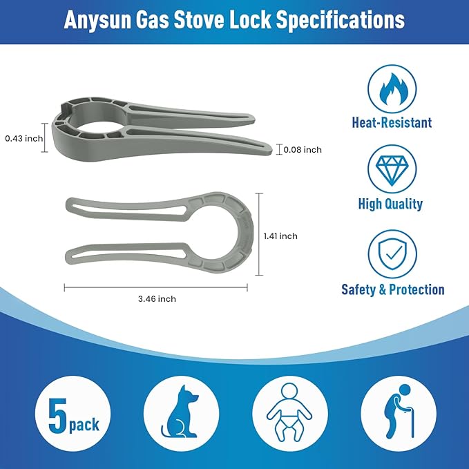 Gas Stove Knob Lock, Baby Proof Oven Knobs Covers Lock for Child Safety (5 Pack) Grey