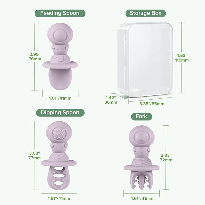 Haakaa Astronaut Beginner Silicone Cutlery Set – Toddler Spoons Self Feeding 6+Months, Baby Led Weaning Supplies, Easy Grip Toddler Utensils, Baby Feeding Essentials