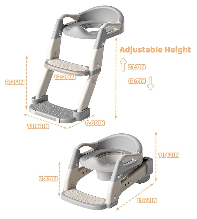 2-in-1 Toddler Potty Training Toilet Seat with Step Stool Ladder – Adjustable Height Potty Chair Urinal for Baby Boys Girls Age 1-3, Foldable Training Potty with Splash Guard & Anti-Slip Feet, Green