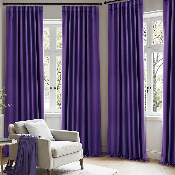 ANRODUO Back Tab Blackout Curtains for Bedroom Living Room, Rod Pocket Pinch Pleated Thermal Insulated Room Darkening Curtains 72 Inches Long 2 Panels, Purple, 42 x 72 Inch