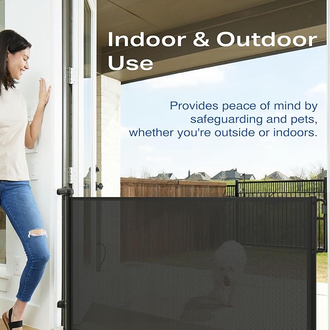 Cumbor Retractable Baby Gates for Stairs, Mom Choice Award Winner-55 Wide Mesh Dog Gate for Doorways, 34" Tall Easy to Use Pet Fence for The House, Toddler Safety Essentials Indoor&Outdoor, Black