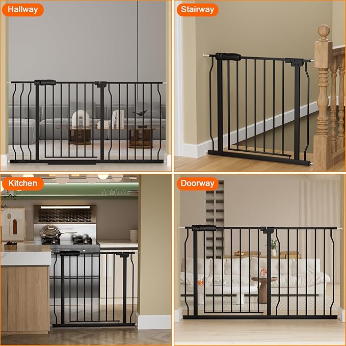 30" Tall Extra Wide Baby Gate for Doorways Stairs Large Long Dog Gates Pressure Mounted Indoor Safety Gates Walk Through Toddler Child Gates for Kids or Pets (Black, 76.38-86.3"/194-219cm)