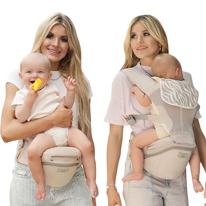 Baby Carrier Pro, MOMTORY Safety-Certified 6-in-1 Ultra Storage Baby Carrier Newborn to Toddler, Detachable Baby Holder Carrier with Hip Seat, Ergonomic Cozy Baby Body Carrier for 7-50lbs, Khaki