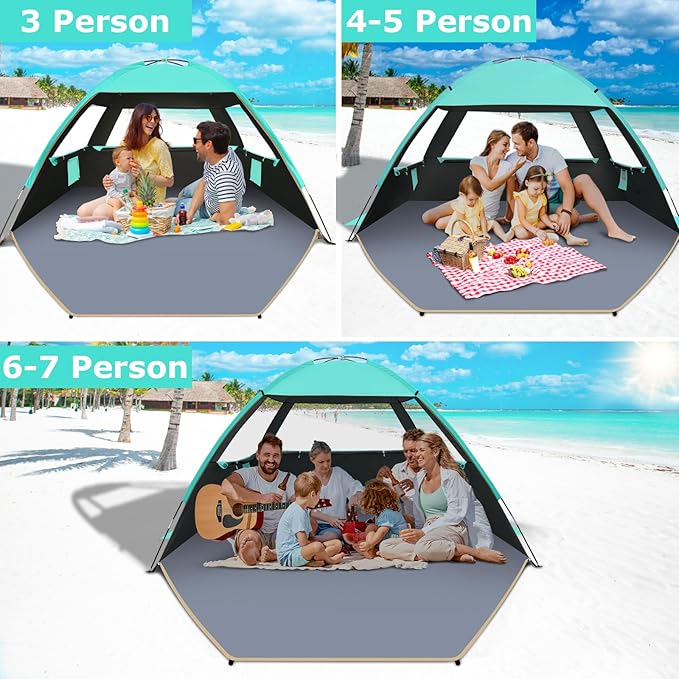 Gorich Beach Tent Sun Shelter for 3/4-5/6-7/8-10 Person with UPF 50+ UV Protection, Lightweight & Easy Setup Beach Shade Canopy, Portable Beach Shade Tent Beach Cabana