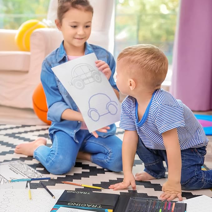 ARTEZA Kids Tracing Activity Book – 50 Double-Sided Sheets, Colored Pencils, Marker, Eraser & Sharpener – Art Kit for Ages 6 and Up