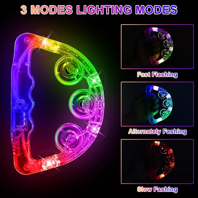 Aywewii LED Tambourine, Light Up Toys Handheld Musical Flashing Tamborine Sensory Toys Autism Toys Party Supplies for Birthday Anniversaries Gifts for Kids Adults Teens (6 Pack)