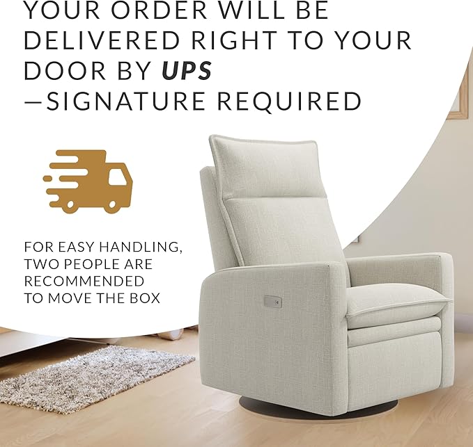 Arya Modern Nursery Chair Glider Recliner with 180° Swivel - Cozy Motorized Reclining Nursing Chair with USB Ports, Gentle Motion, Ergonomic Design, Canadian-Made (Ivory/Nubia Fabric)