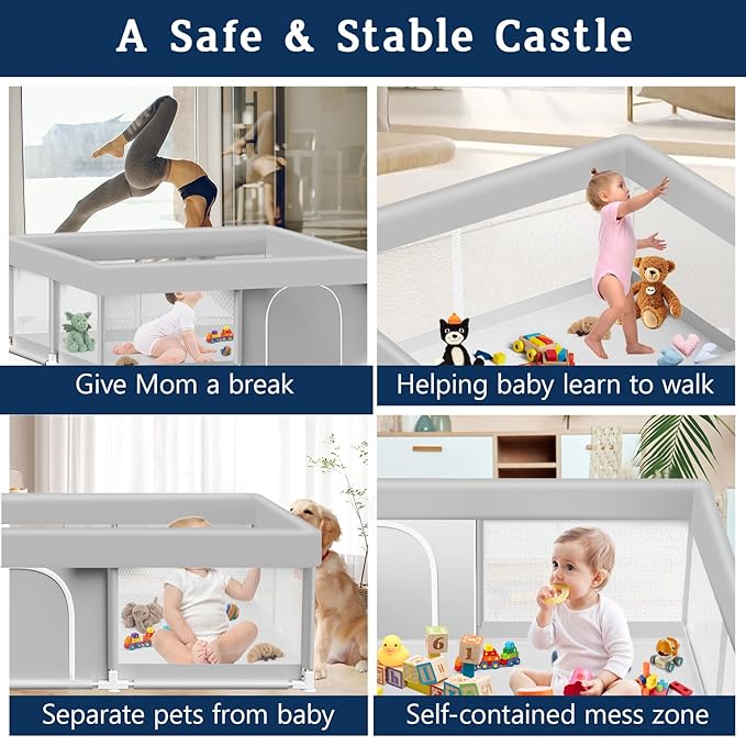 Baby Playpen 50x50 Inch, Playpen for Babies and Toddlers Baby Playpen Fence Playard Activity Center, Without MAT Included