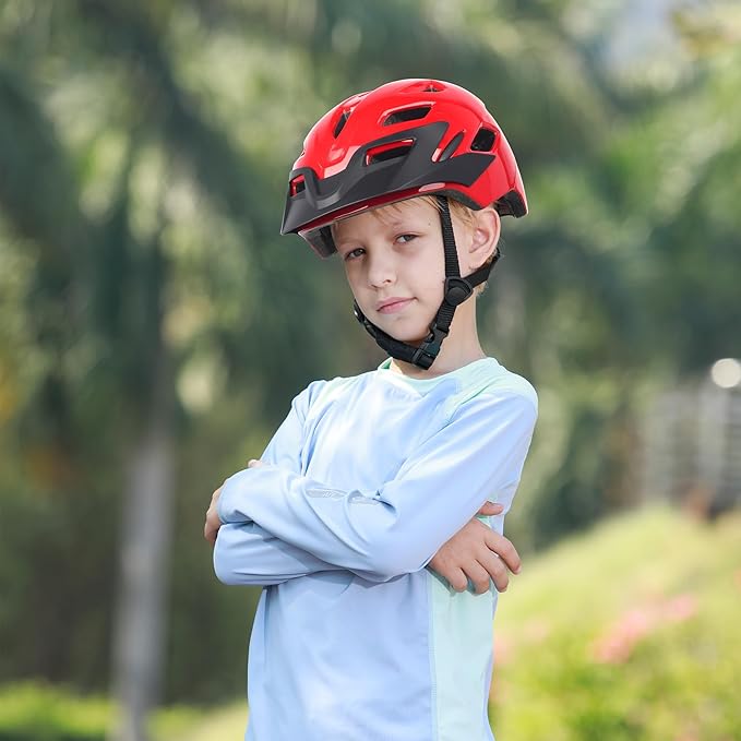 Kids Bike Helmet, Youth Toddler Boys Girls Helmets, 2 Size Adjustable for Ages 2-3-5-8-14 Years, Child Helmet with Visor and LED Light, Lightweight Multi-Sport Bicycle Scooter Cycling Helmets