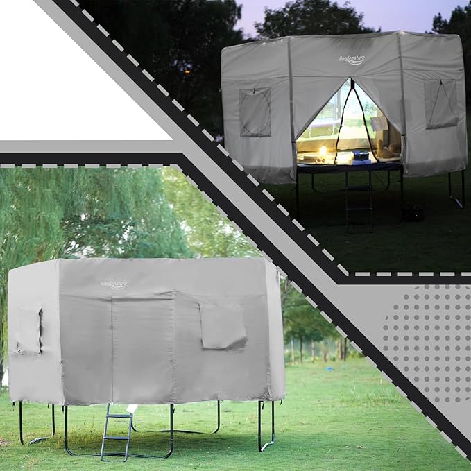 Gardenature 10FT/12FT/14FT Trampoline Tent(Tent Only), Fit Round Trampolines, Shade Cover with LED Light, Outdoor Trampolien Accessories, Anti-Tear, Beige