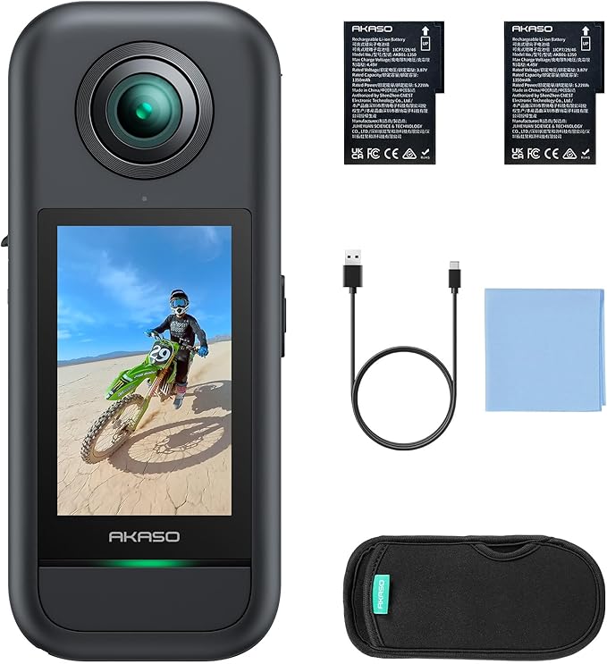 AKASO 360 Weatherproof 360° Action Camera - 5.7K 360 Video with 1/2" 48MP Sensors, 72MP 360 Photo, 360-SuperSmooth, 2.29" Touchscreen, Invisible Selfie Stick Effect, 360° Horizon Lock, AI Tracking