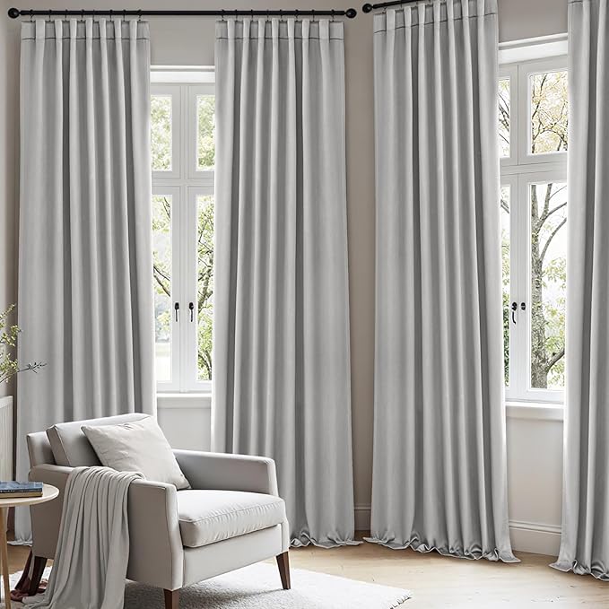 ANRODUO Back Tab Blackout Curtains for Bedroom Living Room, Rod Pocket Pinch Pleated Thermal Insulated Room Darkening Curtains 63 Inches Long 2 Panels, Light Grey, 42 x 63 Inch